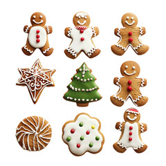 set of Christmas gingerbread and cookies isolated on transparent background