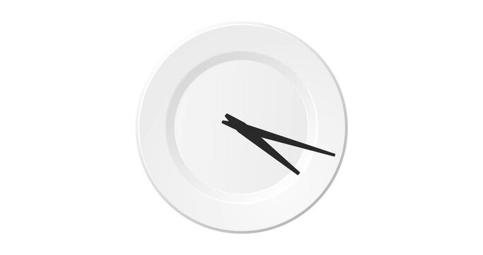 Intermittent fasting and keto diet, plate and clock dial, twelve hours clock run, 12 hours clock dial loop, clock time lapse animation, transparent background