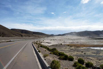 Unusual landscape surrounding route 5 in Bolivia