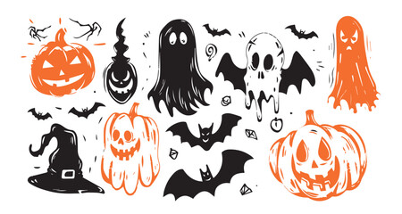 Halloween set, hand drawn style.

