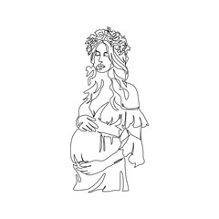 Fototapeta na wymiar Continuous Line Art of Motherhood, Love pregnant, Happy Mother day card, one line drawing, parent and child silhouette hand drawn. Vector illustration