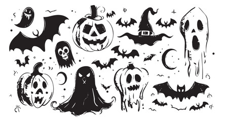 Halloween set, hand drawn style.
