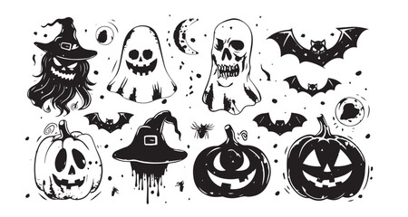 Halloween set, hand drawn style.
