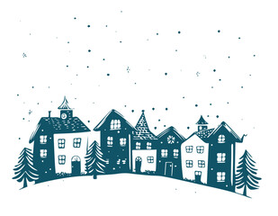 Obraz na płótnie Canvas Christmas home and tree, Sketch, Pictogram Art, Black on white image 