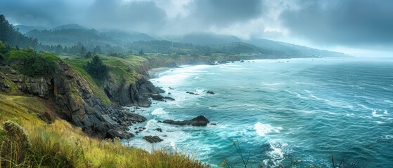 Obraz premium A beautiful ocean view with a rocky shoreline