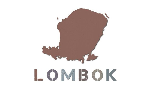 Lombok map with paper regions. Animated island map growing from regions and title letters falling down. Vibrant 4k animation.