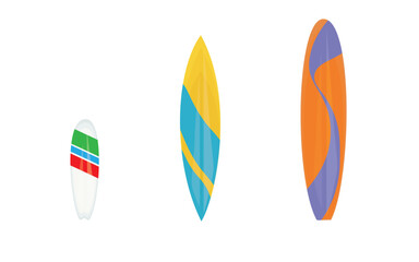 Surfing board vector set. Surfboard summer elements in colorful pattern design isolated in white background. Vector illustration summer surfing board elements collection.