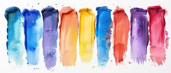 A row of colorful paint brushes with the colors blue, yellow, red, green