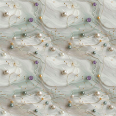 Abstract marble texture with decorations made of natural stones. Seamless background.