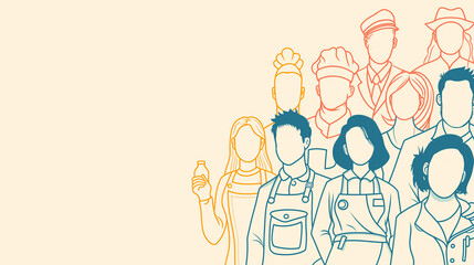 People of different professions together outline illustration, People of different professions, worker of different profession, workers, labor day, workers day, professional workers, workers