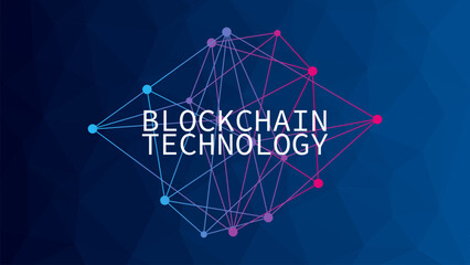 Blockchain technology. Low poly blue gradient pink vector background. Network pattern - 786550225
