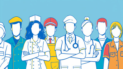 People of different professions together outline illustration, People of different professions, worker of different profession, workers, labor day, workers day, professional workers, workers