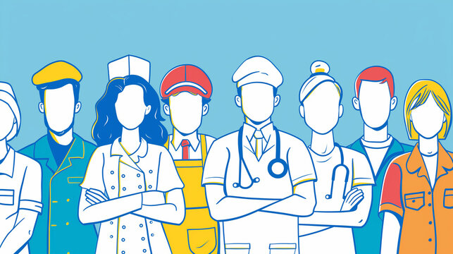 People of different professions together outline illustration, People of different professions, worker of different profession, workers, labor day, workers day, professional workers, workers