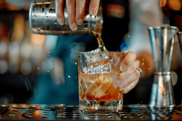 Fototapeta na wymiar High skilled barman barista person making shaking cocktails coffee drinks in bar Generative AI picture