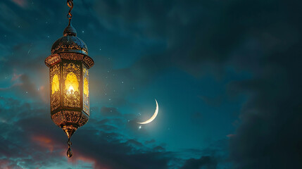 A lantern with a crescent moon above it.

