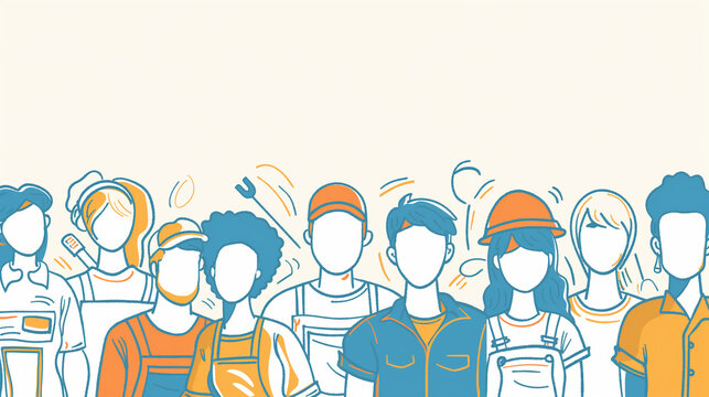 People of different professions together outline illustration, People of different professions, worker of different profession, workers, labor day, workers day, professional workers, workers