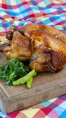 chicken on a wood table