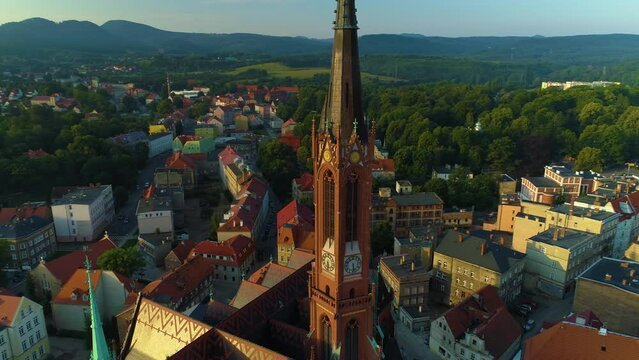 Tower Central Collegiate Church Of Walbrzych Kosciol Nmp Aerial View Poland