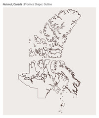 Nunavut, Canada. Simple vector map. Province shape. Outline style. Border of Nunavut. Vector illustration.