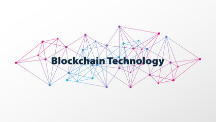 Blockchain technology. Blue pink gradient vector illustration for global business, science. Polygonal network pattern