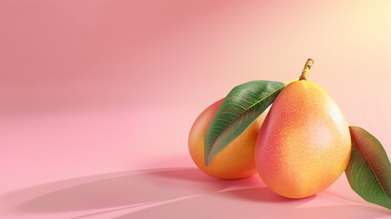 mangoes A photorealistic illustration against pastel pastel pink background with copy space for text or logo, beautifully illuminated by studio lighting 
