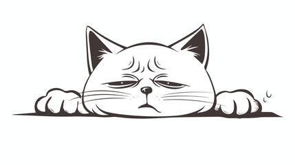 Cat illustration with sad face line art doodle cute