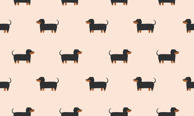 Seamless pattern with Cute Dachshund. Dogs of different breeds. Side view. Flat Vector illustration