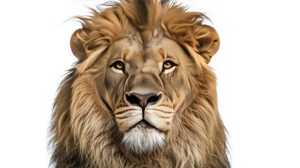 Portrait old lion wild animal standing isolated white background. AI generated image - obrazy, fototapety, plakaty