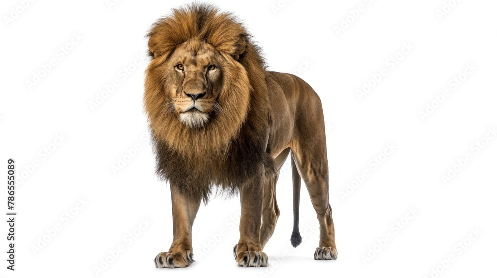 Wall mural portrait old lion wild animal standing isolated white background. ai generated image