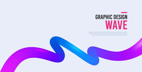 Abstract wave shape with fluid colors. Gradient color wavy background. Futuristic design poster. Gradient wave shape background. Ribbon with halftone dots pattern. Vector illustration banner