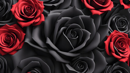 Black and red roses background with space for text. illustration.