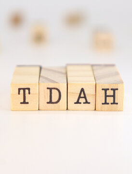 abbreviation for attention deficit hyperactivity disorder in Spanish TDAH letters isolated on white background.