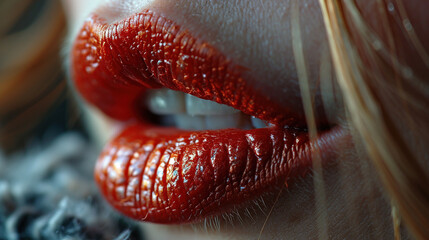 Beautiful Dark Red Women Lips With Red Lipstick
