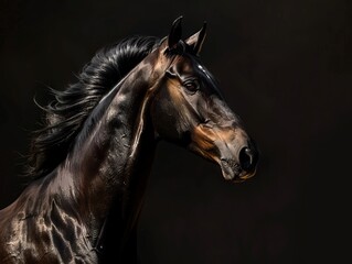 Obraz na płótnie Canvas Portrait of beautiful horse, Portrait of beautiful horse on black background.