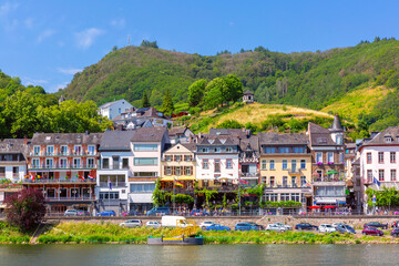 View of sunny Cochem, beautiful town on romantic Moselle river, Germany