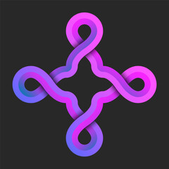 Pattern cross shape 3d art logo, intertwine one line Infinite geometric form, purple gradient infinite artwork symbol.