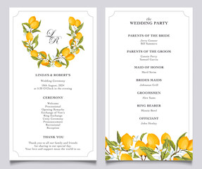 Lemon citrus wedding program elegant template.
