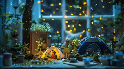Lilliputian camping scene