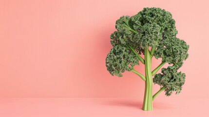 kale A photorealistic illustration against pastel pastel pink background with copy space for text or logo, beautifully illuminated by studio lighting