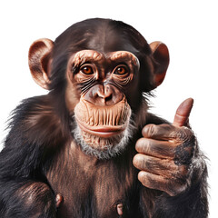 A monkey giving a thumbs up on transparent background, png	