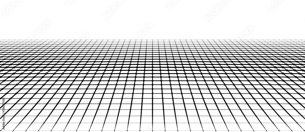 Fototapete Grid with dots as abstract background or pattern. Perspective view.