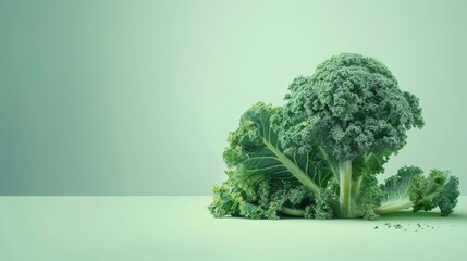 kale A photorealistic illustration against pastel pastel green background with copy space for text or logo, beautifully illuminated by studio lighting