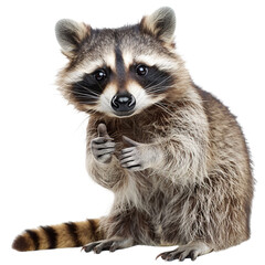 Fototapeta premium A raccoon giving a thumbs up on transparent background, png 