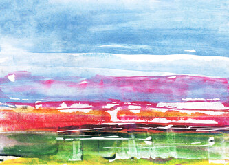 Abstract landscape in minimalism style. Watercolor