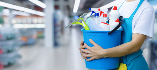 Concept of cleaning and tidying the premises of shops.