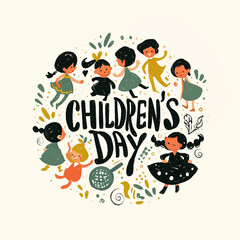 Fototapeta premium Logo Children's day is a fun and colorful event for kids. A group of children playing and having a good time.