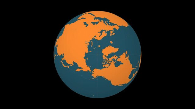 Rotating planet. North pole sphere view. Slow speed planet rotation. Solid color style. World map with graticule lines on Black background. Brilliant animation.