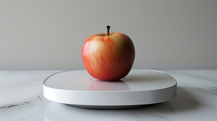 Modern nutrition tracking, apple on digital scale
