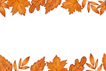 Horizontal frame autumn leaves template horizontal with copy space, empty blank fall season