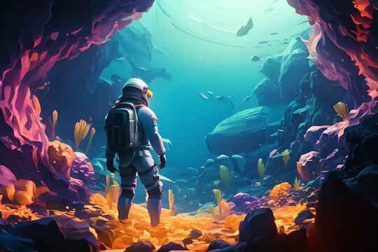 An astronaut on an alien planet discovers a beautiful underwater world.